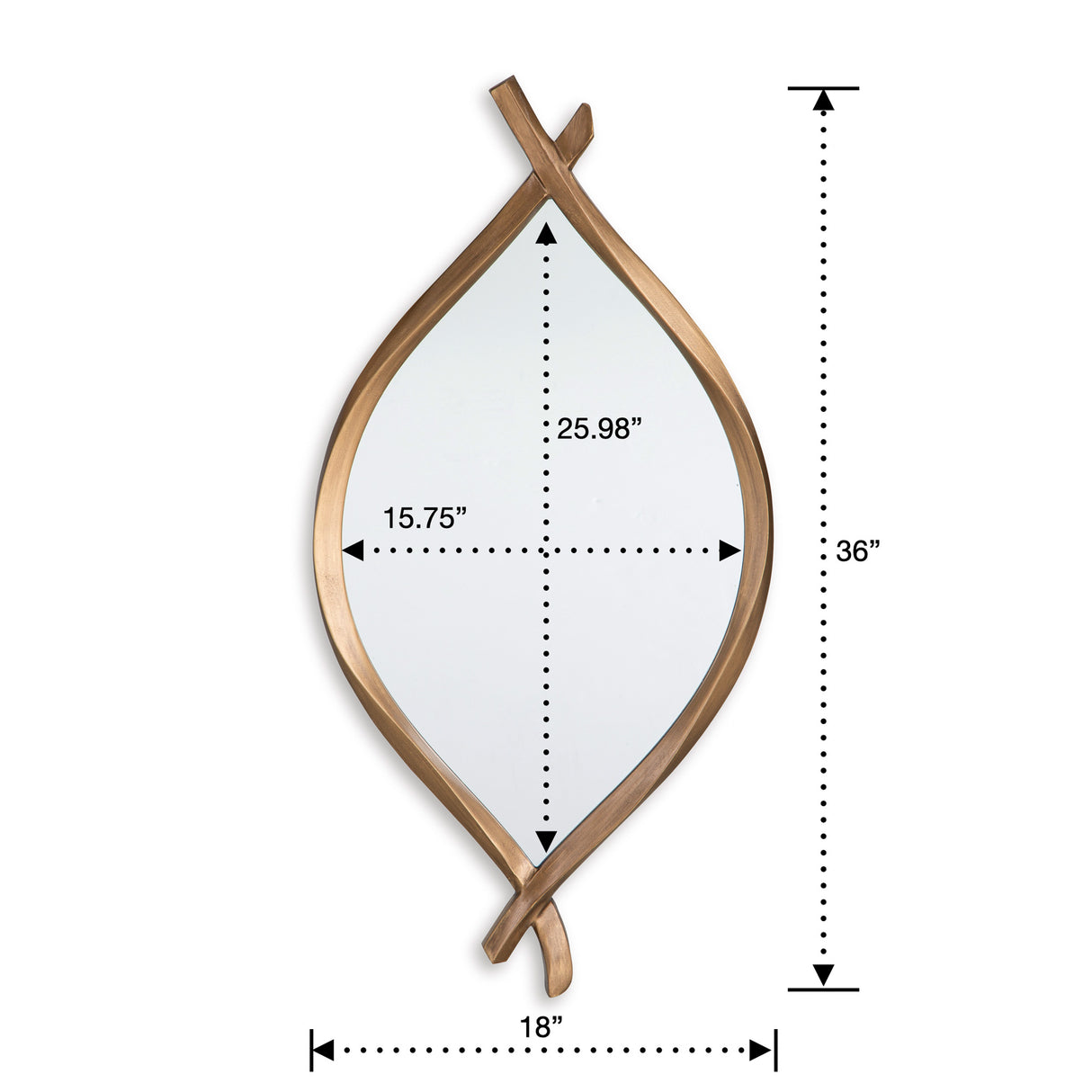 Detail image of Bartner Antique Gold Accent Mirror with overlay of product dimensions