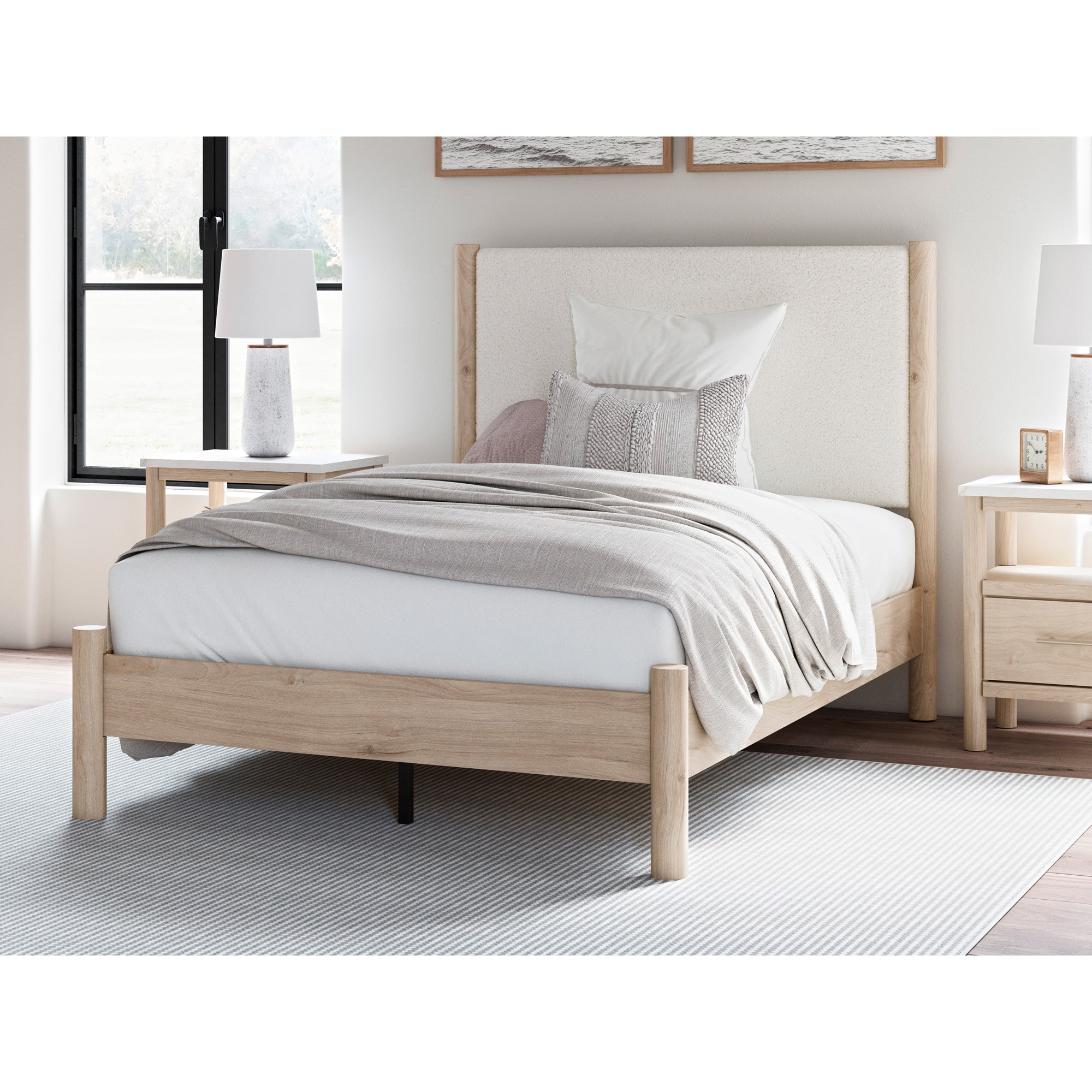 Ashley Furniture Cadmori Upholstered Panel Bed, Dresser and Mirror - Thumbnail 2