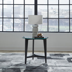 A room setting featuring Capri Glass Round End Table