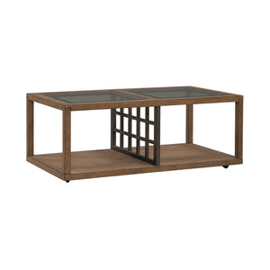 Front left view of Bayhill Trellis Honey Cocktail Table