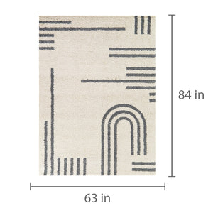 Detail image of Stella Gray 5x8 Rug with overlay of product dimensions