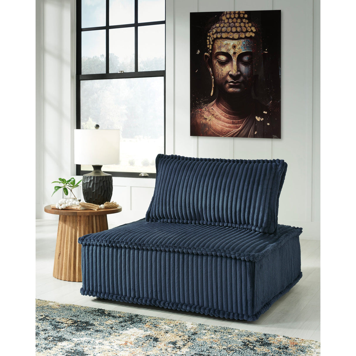 Navy Bales Accent Chair in living room