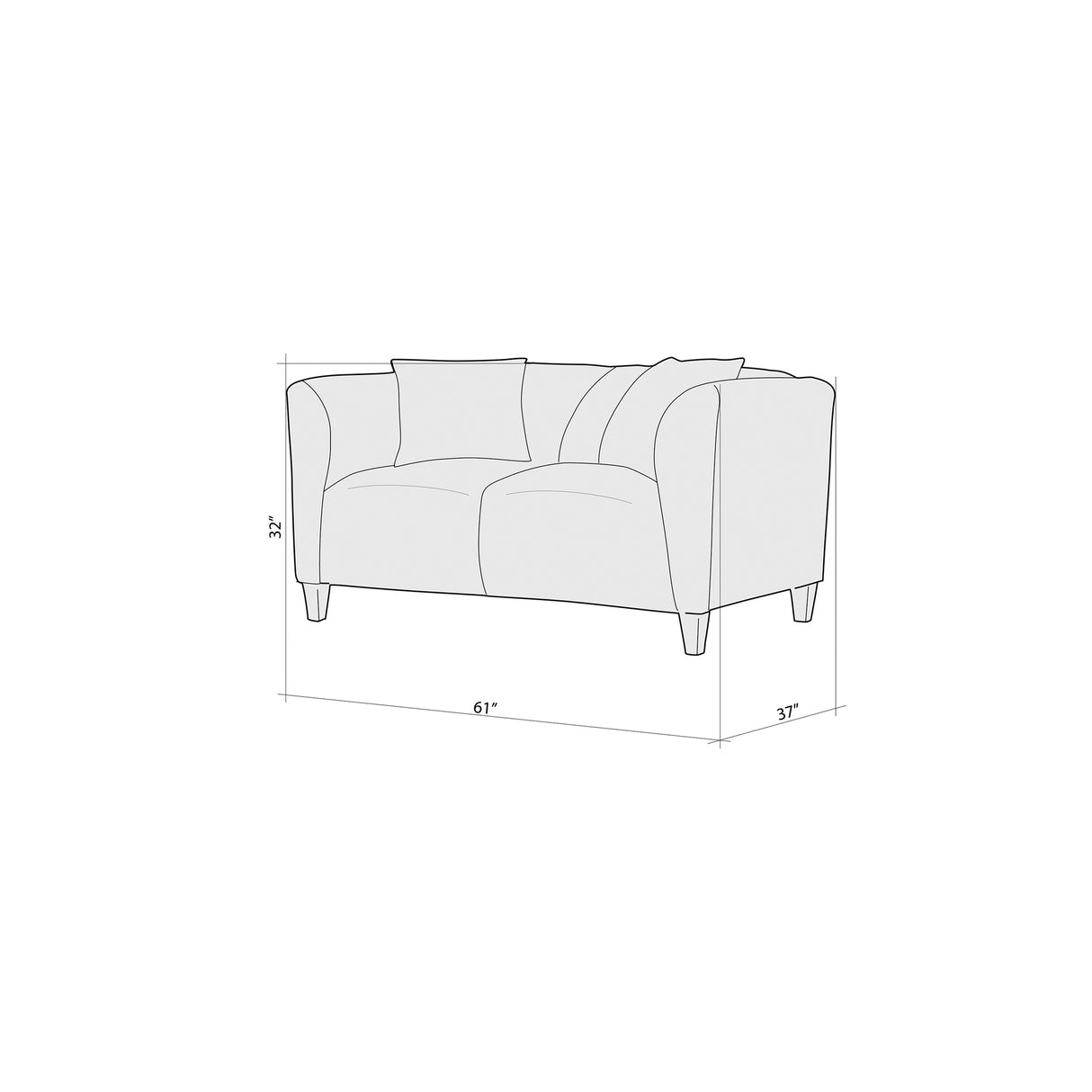 Detail image of Bria Oasis Loveseat with overlay of product dimensions