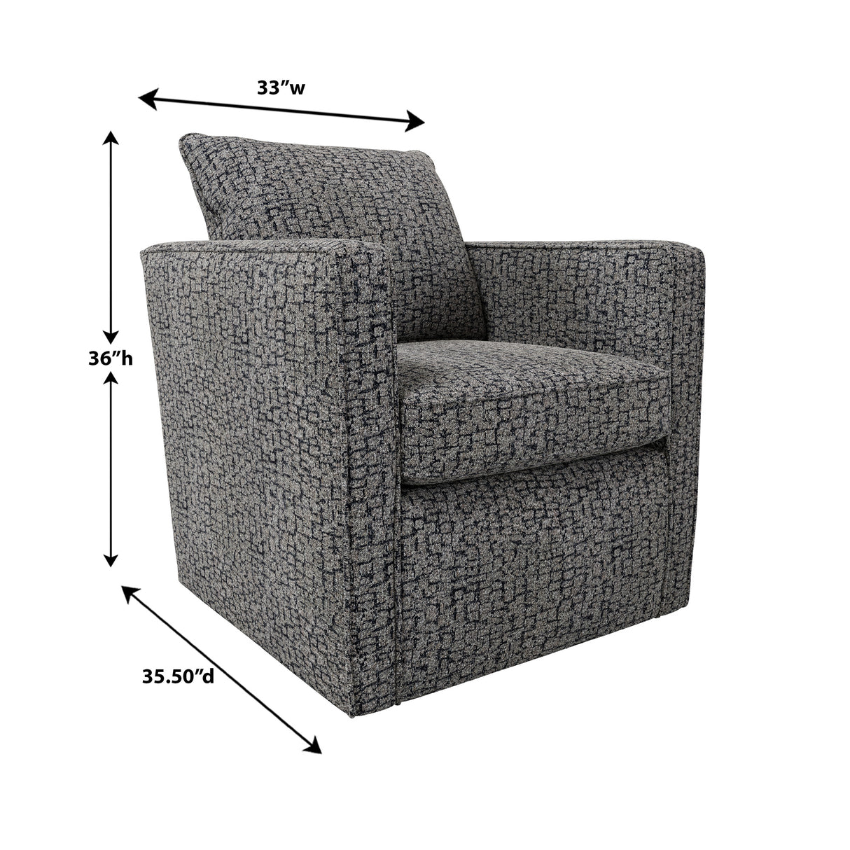 Detail image of Millie Gray Swivel Chair with overlay of product dimensions