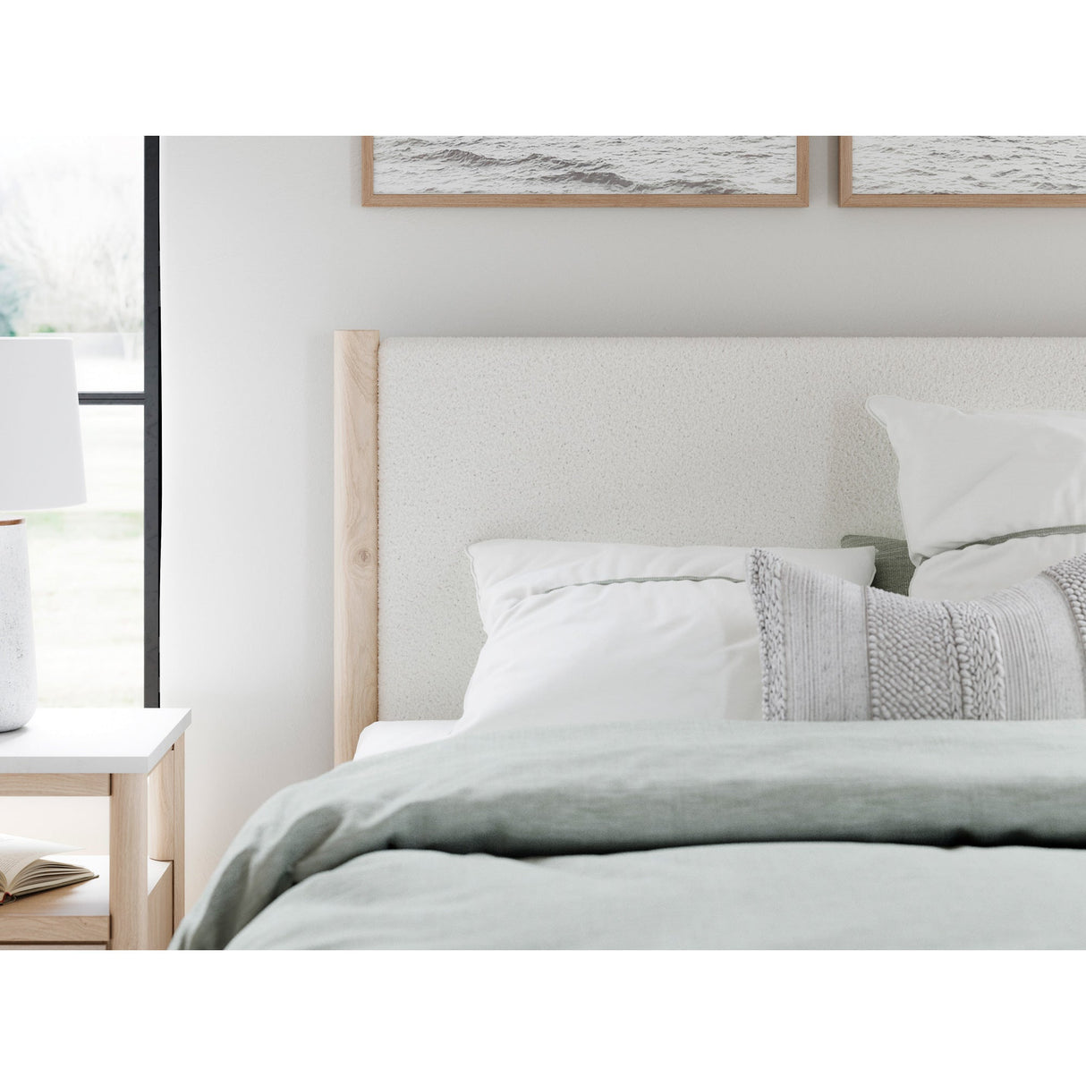 Detail view of Cadmori Natural Queen 4 Piece Upholstered Room Group