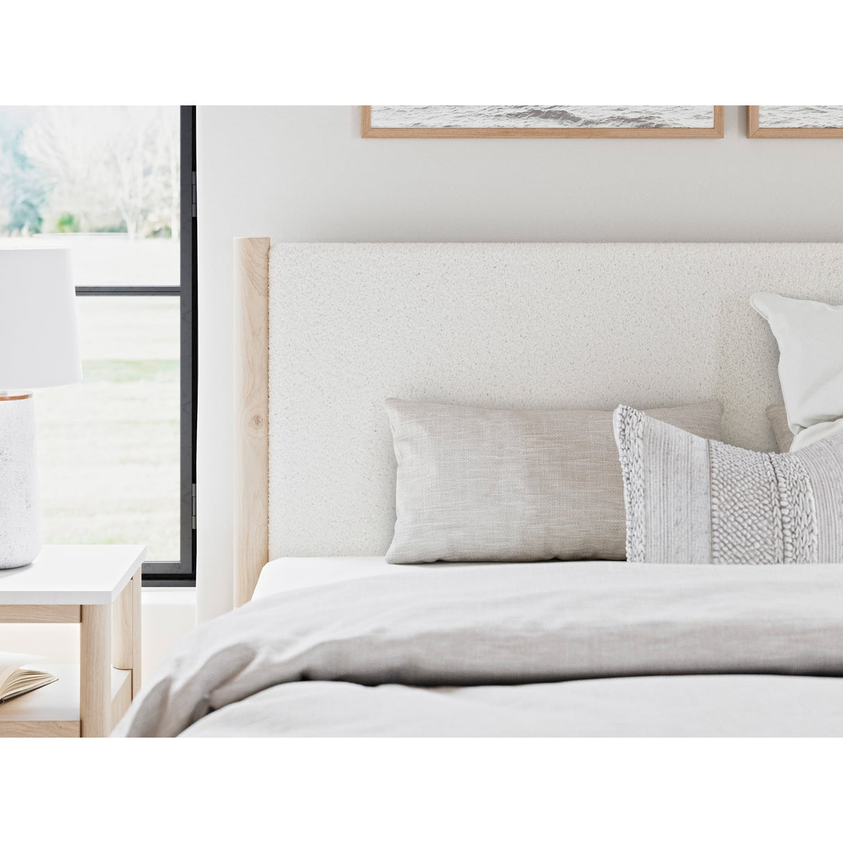 Detail view of Cadmori Natural King 4 Piece Upholstered Room Group