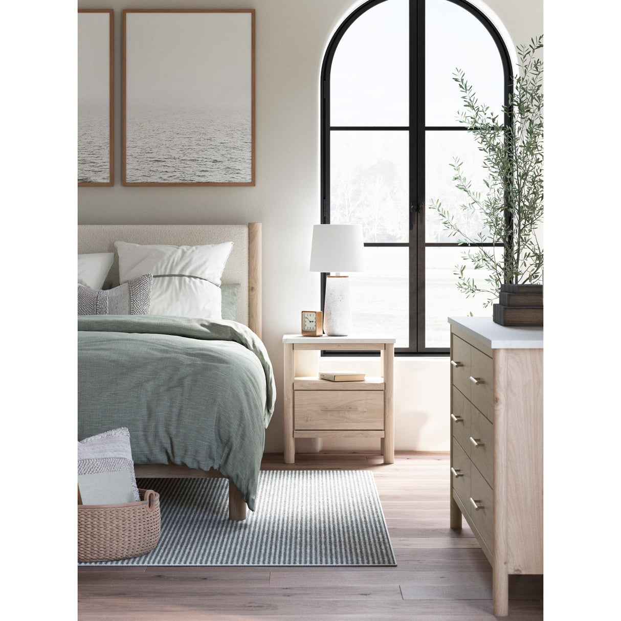 Room setting 2 featuring Cadmori Natural King 4 Piece Upholstered Room Group