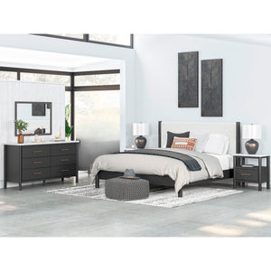 A room setting featuring Cadmori Black King 4 Piece Upholstered Room Group