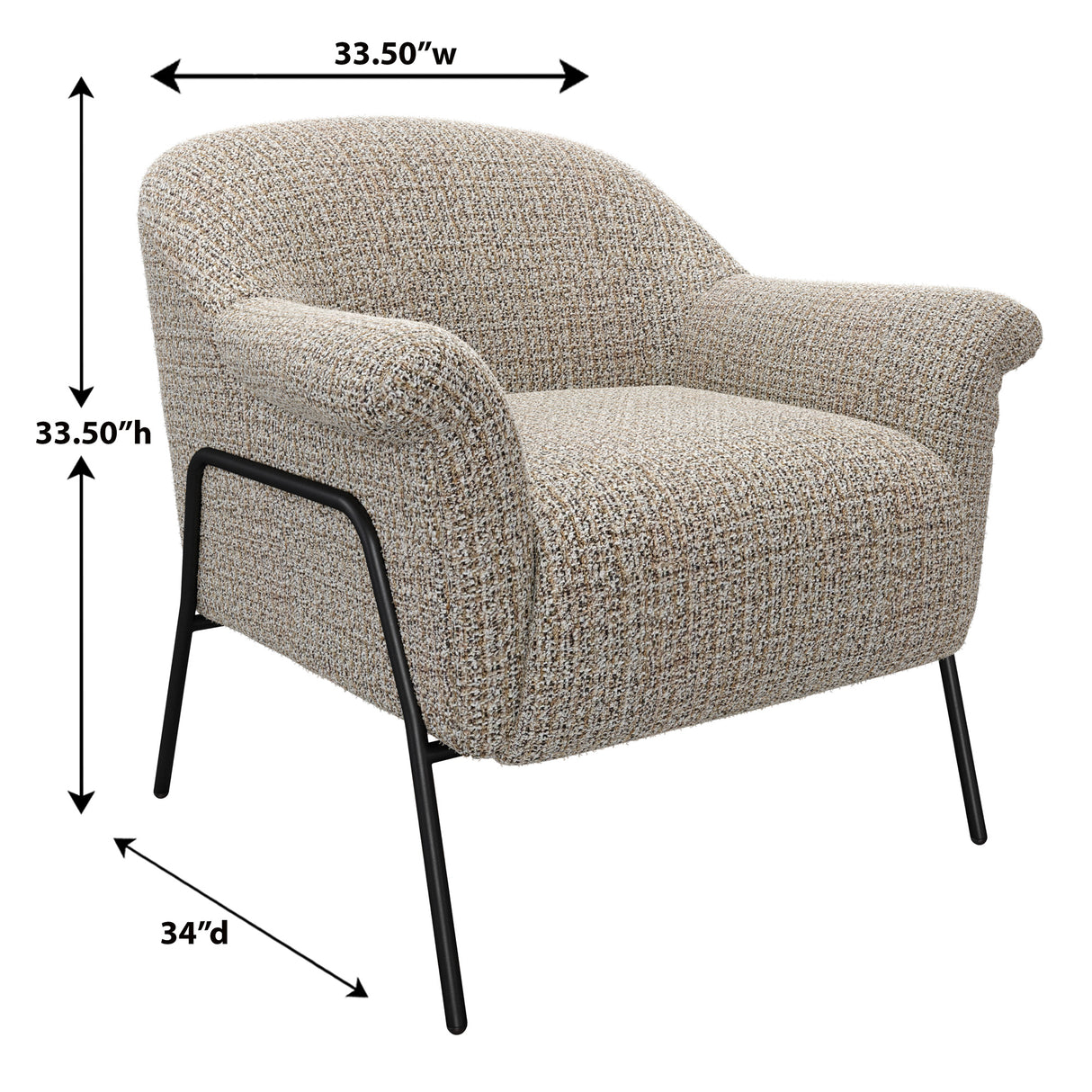 Detail image of Ava Beige Accent Chair with overlay of product dimensions