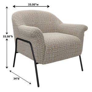 Detail image of Ava Beige Accent Chair with overlay of product dimensions