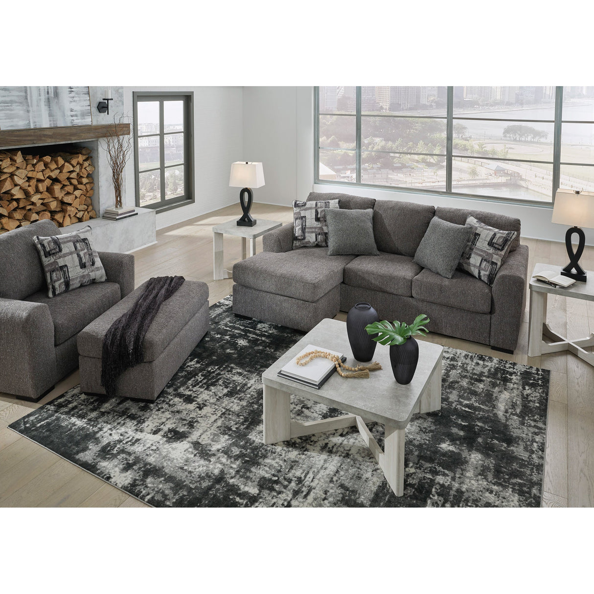 Room setting 5 featuring Gardiner Pewter Sofa Chaise