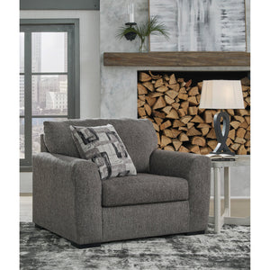 A room setting featuring Gardiner Pewter Oversized Chair
