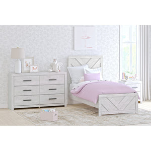 Room setting 2 featuring Cayboni White Twin Panel Bed