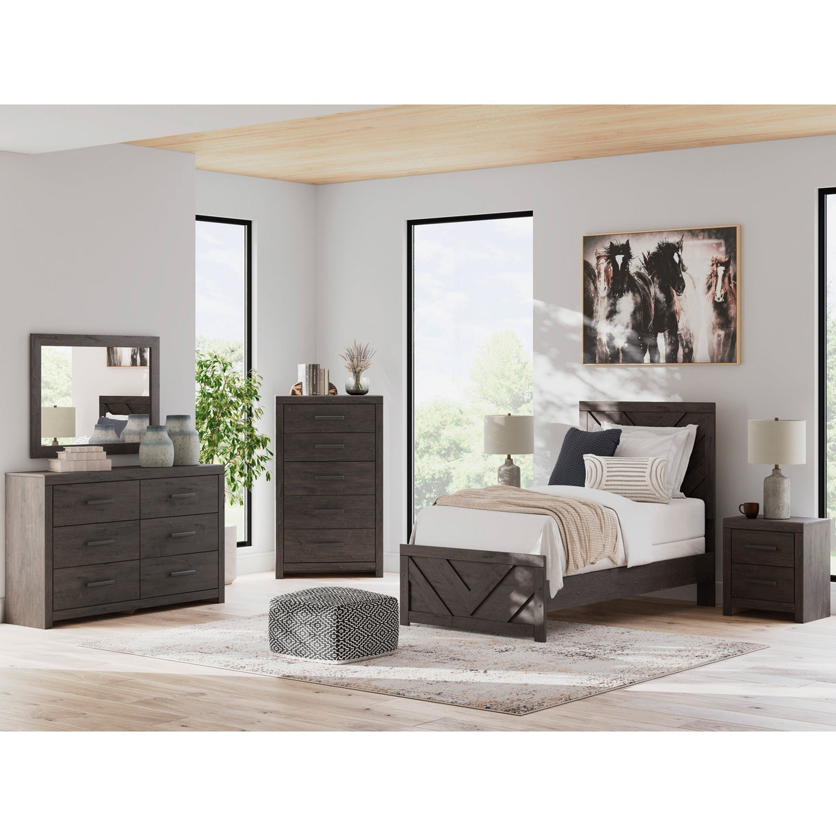 Room setting 2 featuring Prendonea Charcoal Twin Panel Bed