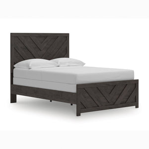 Front right view of Prendonea Charcoal Full Panel Bed