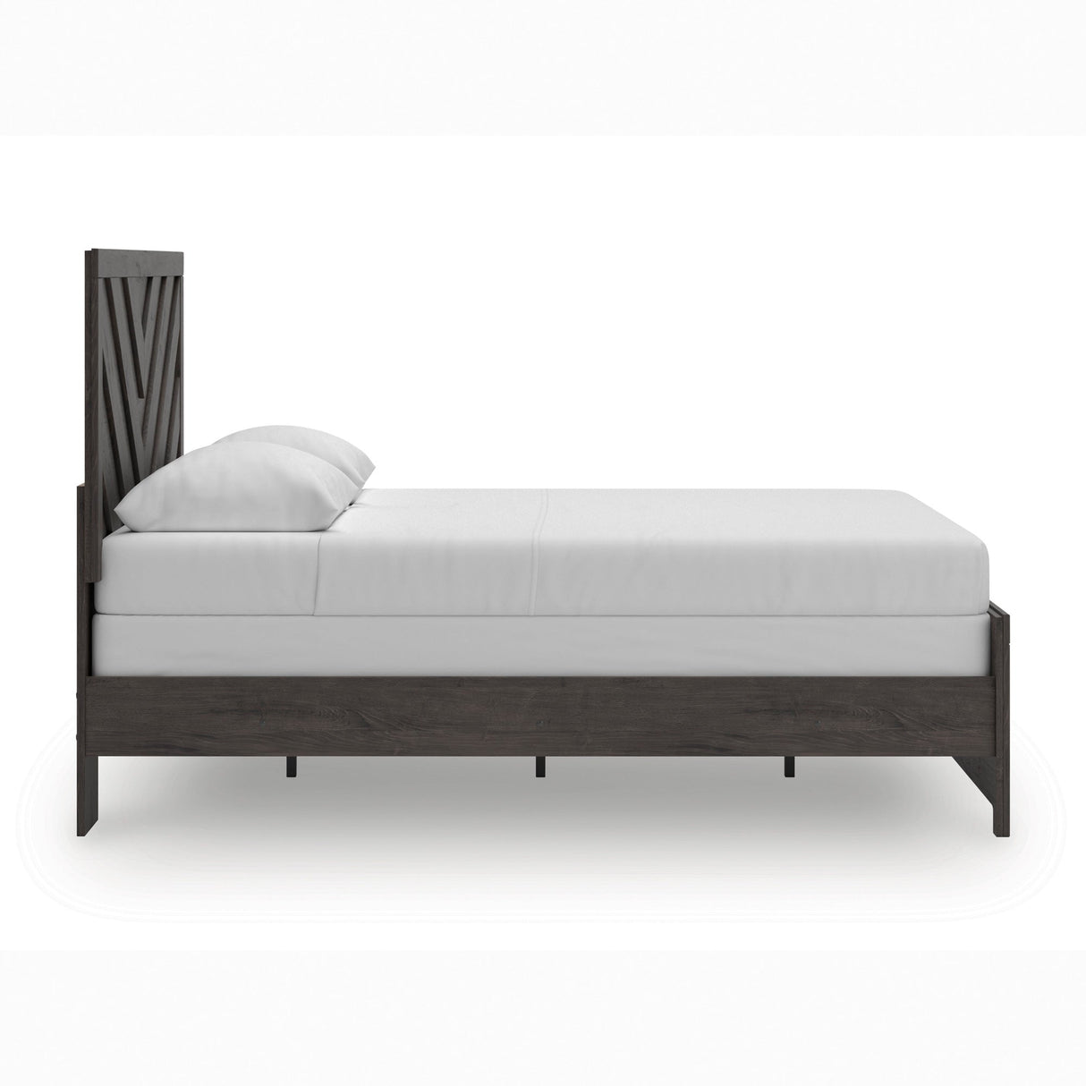 Side view of Prendonea Charcoal Queen Panel Bed