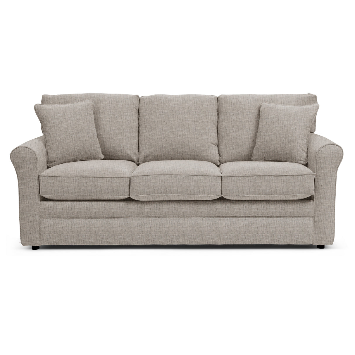 Gray sofa with cushions on a white background