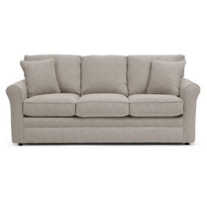 Gray sofa with cushions on a white background