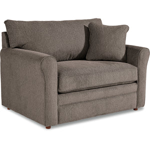 Gray sofa with two cushions on a white background