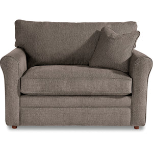 Gray fabric sofa with two cushions on a white background