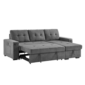 Front left view of Toby Gray Sleeper Chaise Sofa