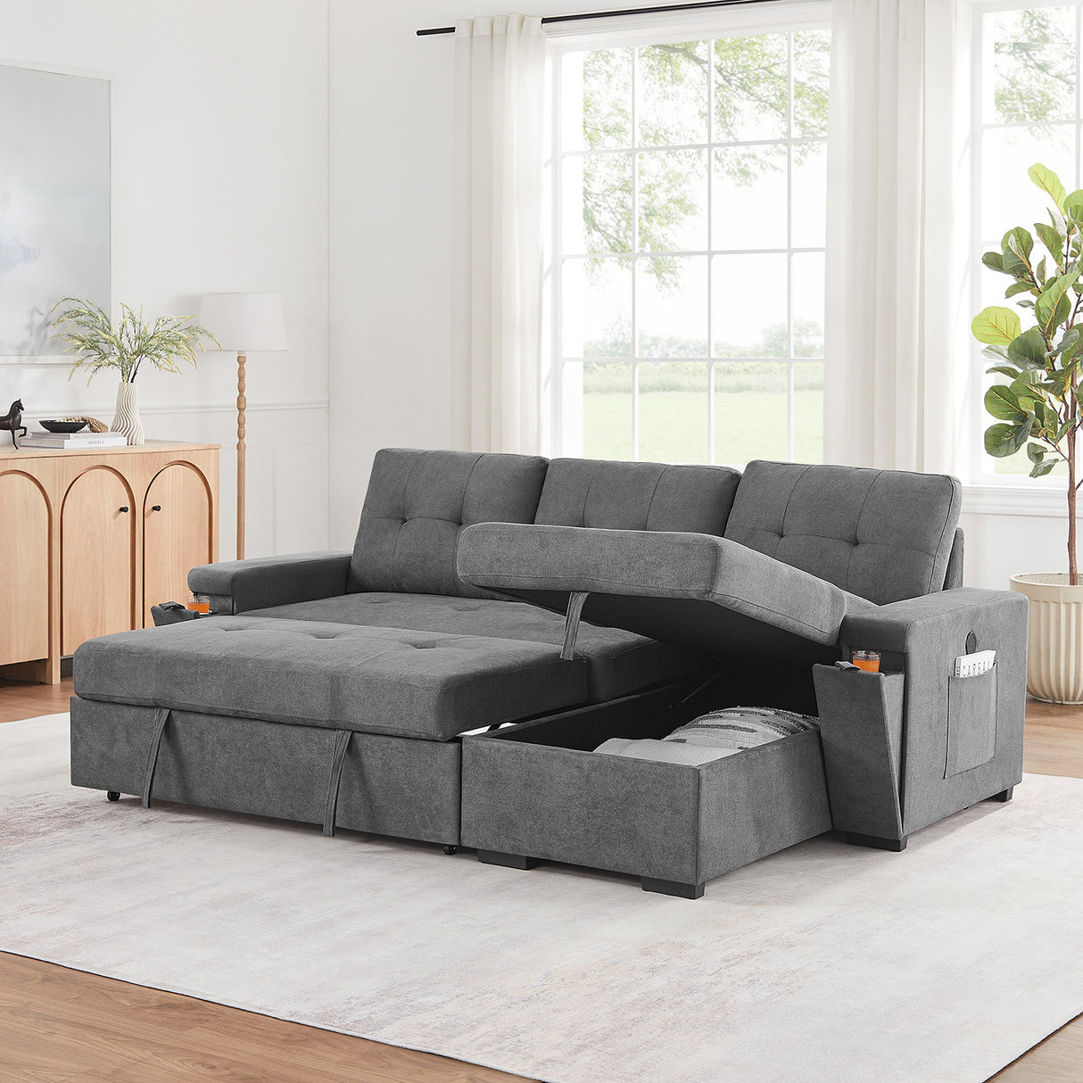 A room setting featuring Toby Gray Sleeper Chaise Sofa