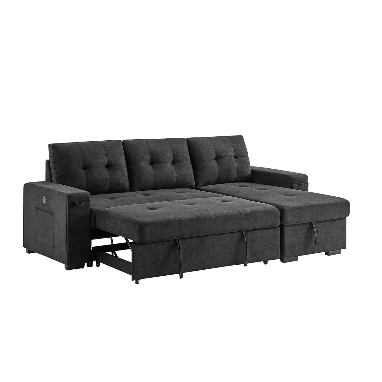 Front left view of Toby Black Sleeper Chaise Sofa