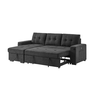 Front right view of Toby Black Sleeper Chaise Sofa