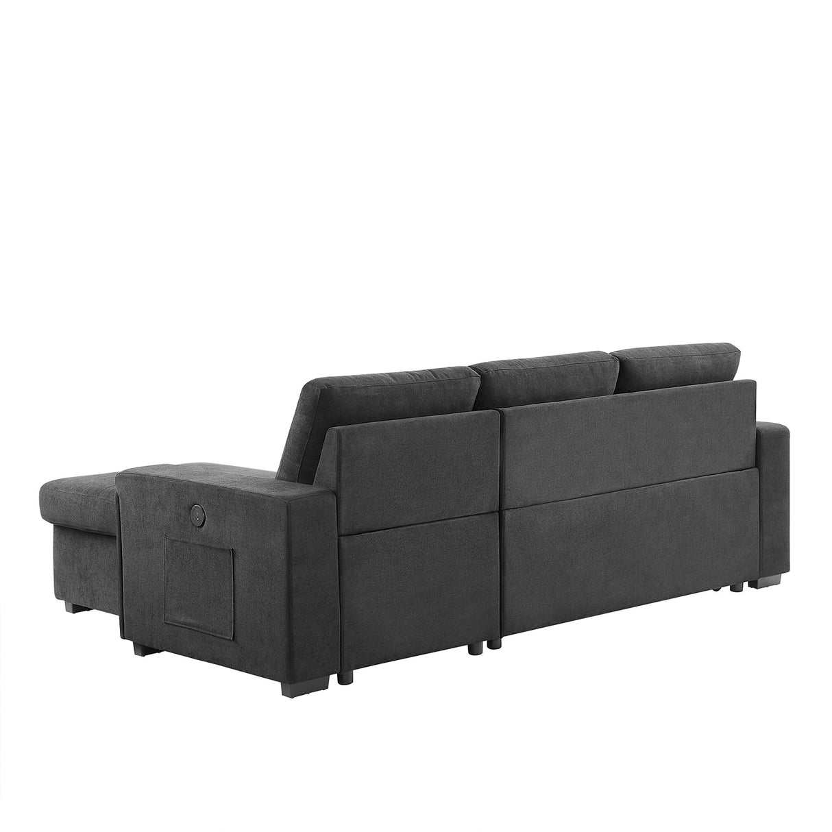 Back view of Toby Black Sleeper Chaise Sofa