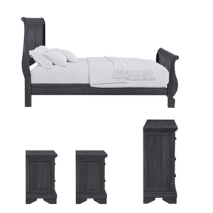 Side view of Faye Charcoal 4 Piece Queen Sleigh Bedroom