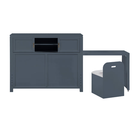 Sloane Navy Full Headboard with Desk and Stool QK1100578