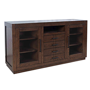 Front right view of Auburn Hills Dark Oak 60 Inch Console