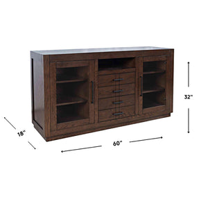 Detail image of Auburn Hills Dark Oak 60 Inch Console with overlay of product dimensions