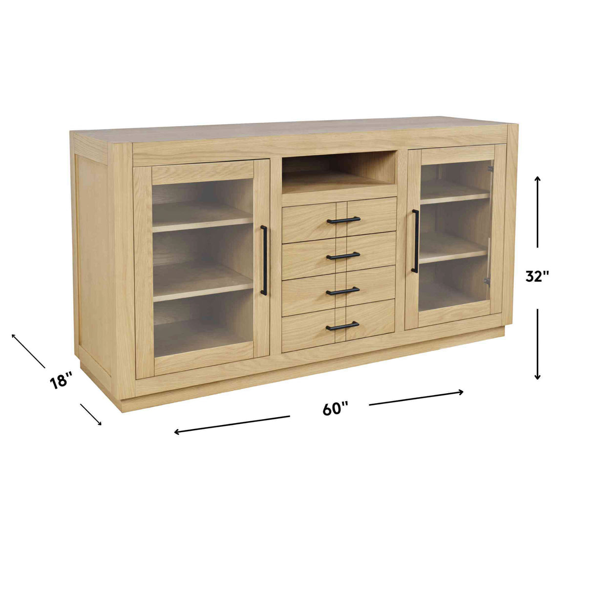 Detail image of Auburn Hills Light Oak 60 Inch Console with overlay of product dimensions