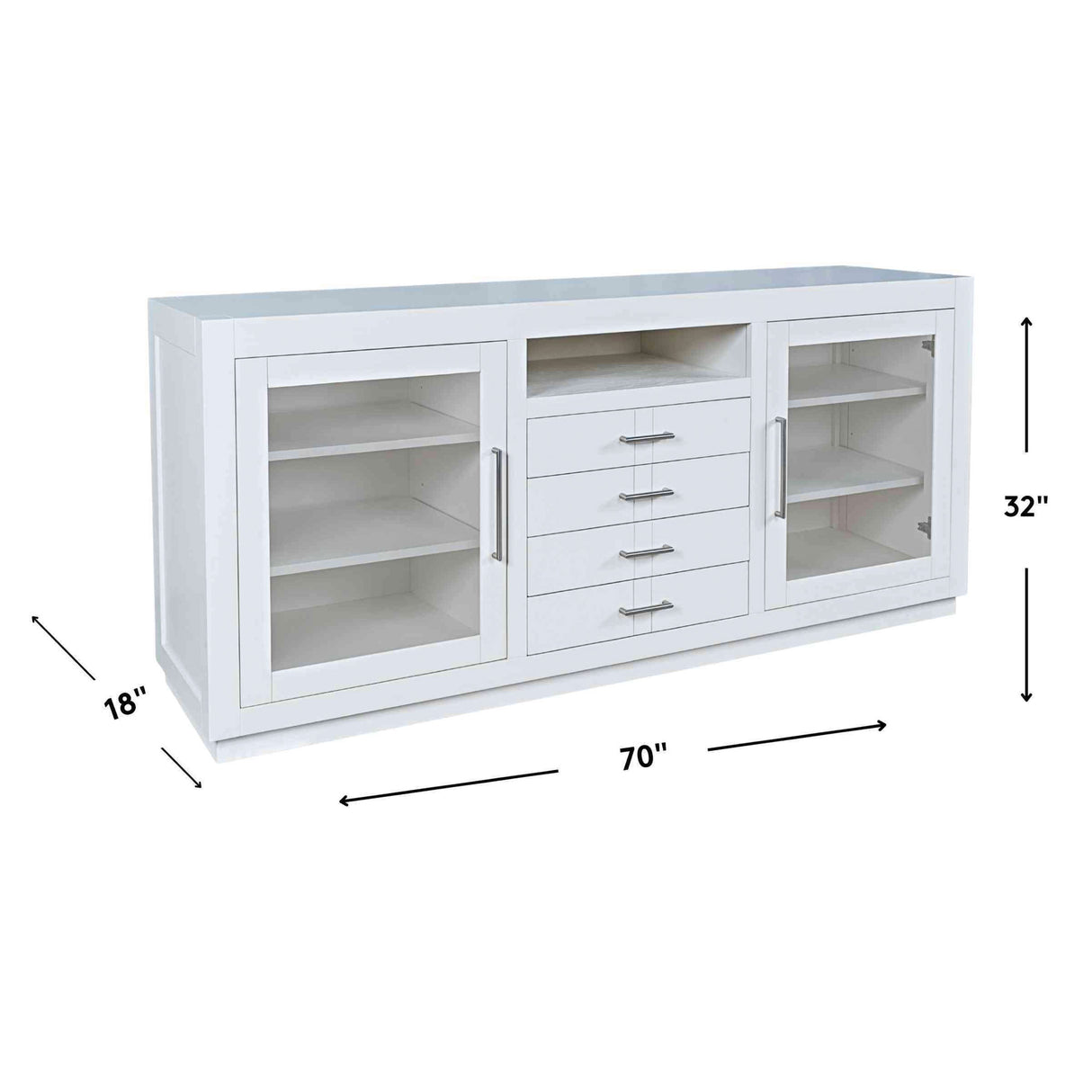 Detail image of Auburn Hills White 70 Inch Console with overlay of product dimensions