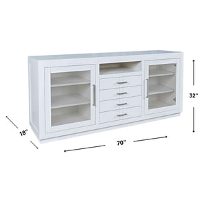 Detail image of Auburn Hills White 70 Inch Console with overlay of product dimensions
