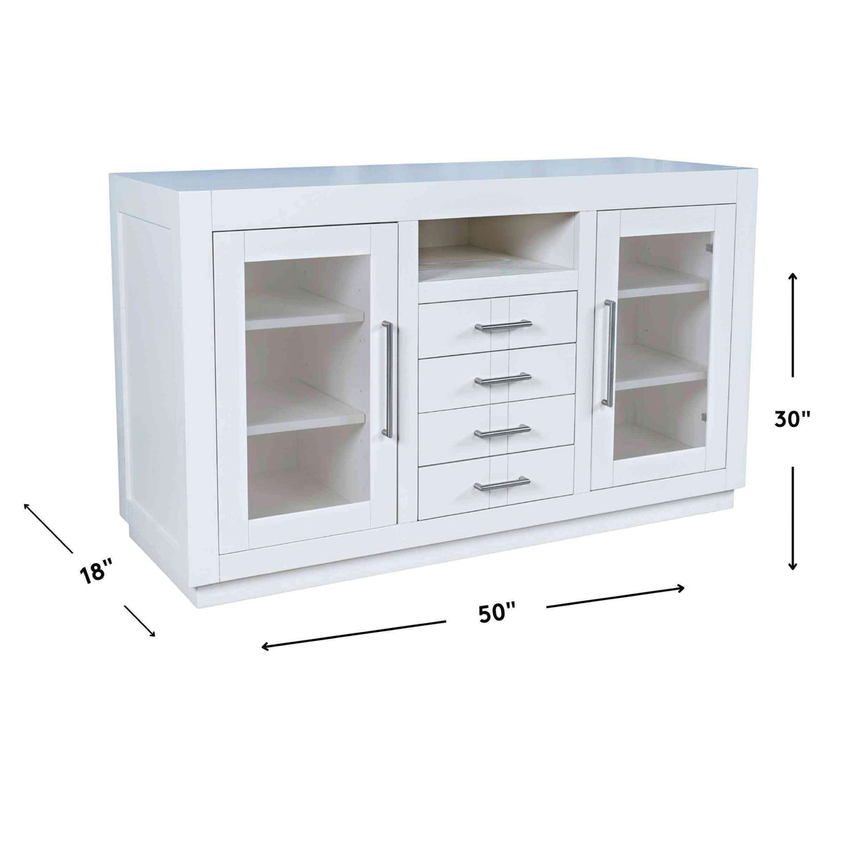 Detail image of Auburn Hills White 50 Inch Console with overlay of product dimensions