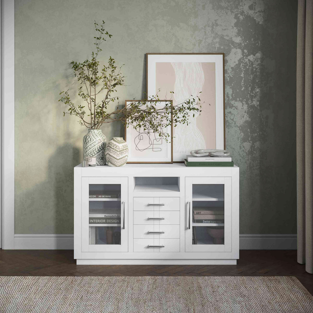 A room setting featuring Auburn Hills White 50 Inch Console