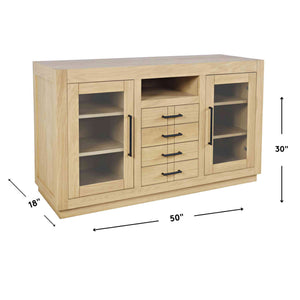Detail image of Auburn Hills Light Oak 50 Inch Console with overlay of product dimensions