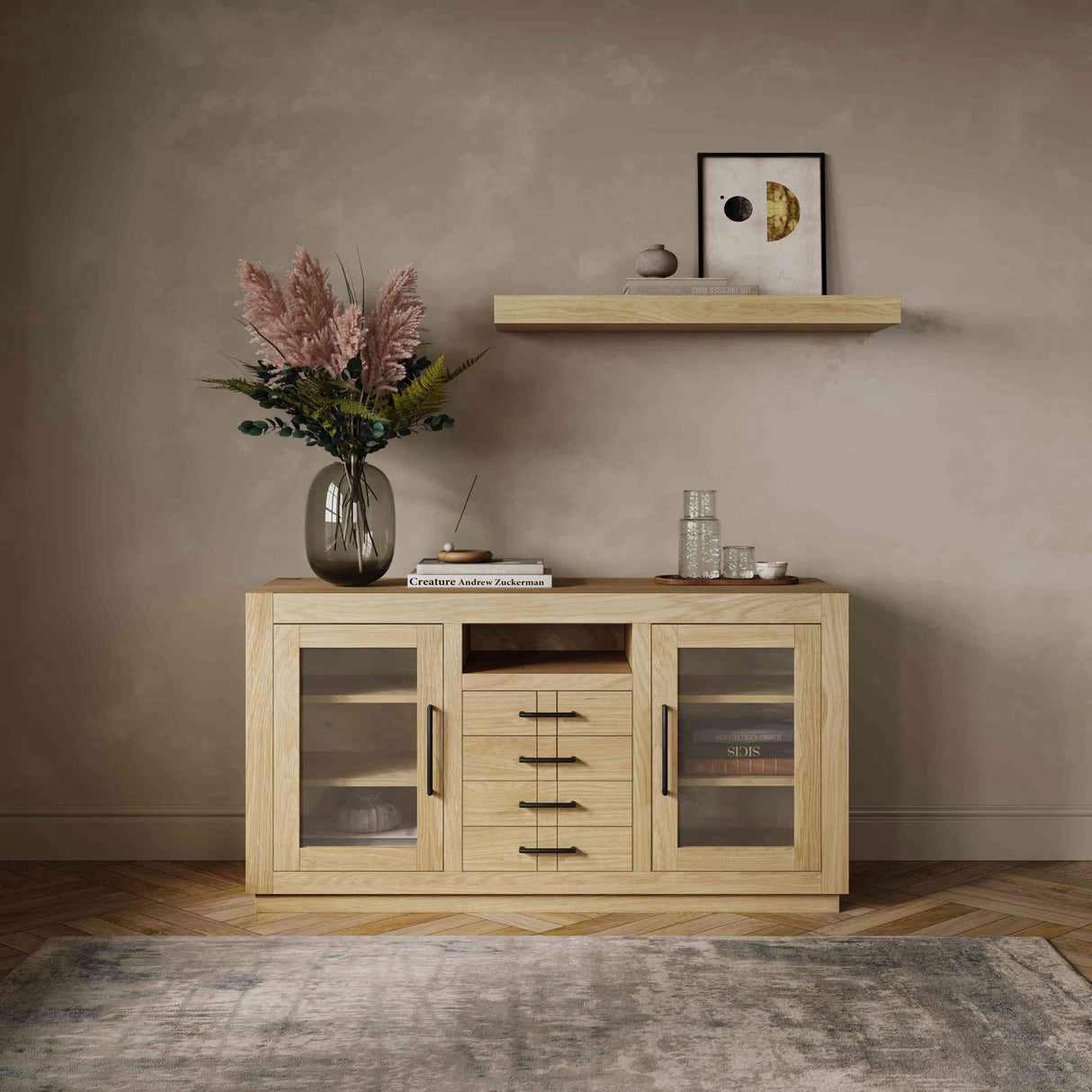 A room setting featuring Auburn Hills Light Oak 50 Inch Console