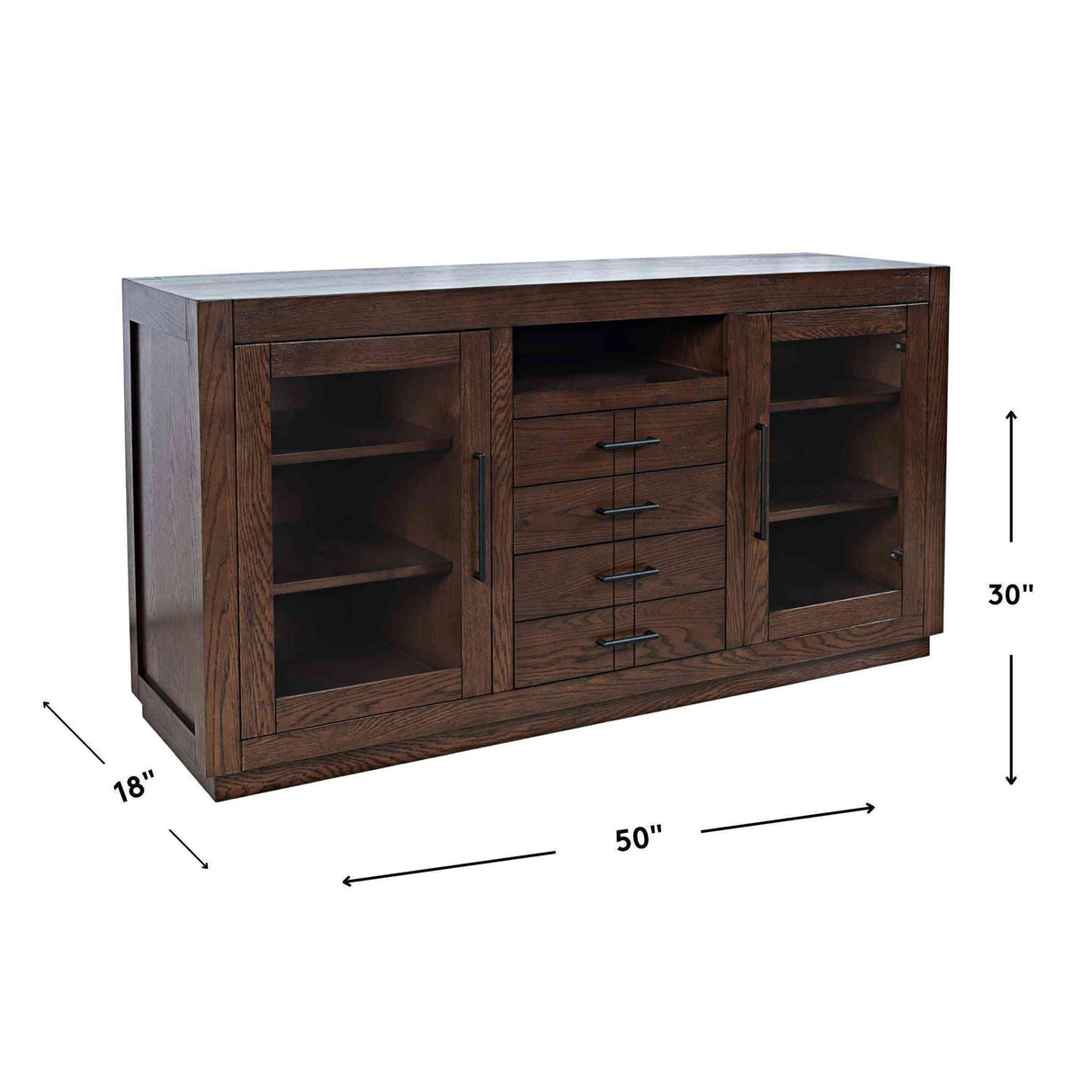 Detail image of Auburn Hills Dark Oak 50 Inch Console with overlay of product dimensions
