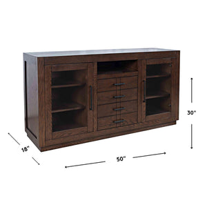 Detail image of Auburn Hills Dark Oak 50 Inch Console with overlay of product dimensions