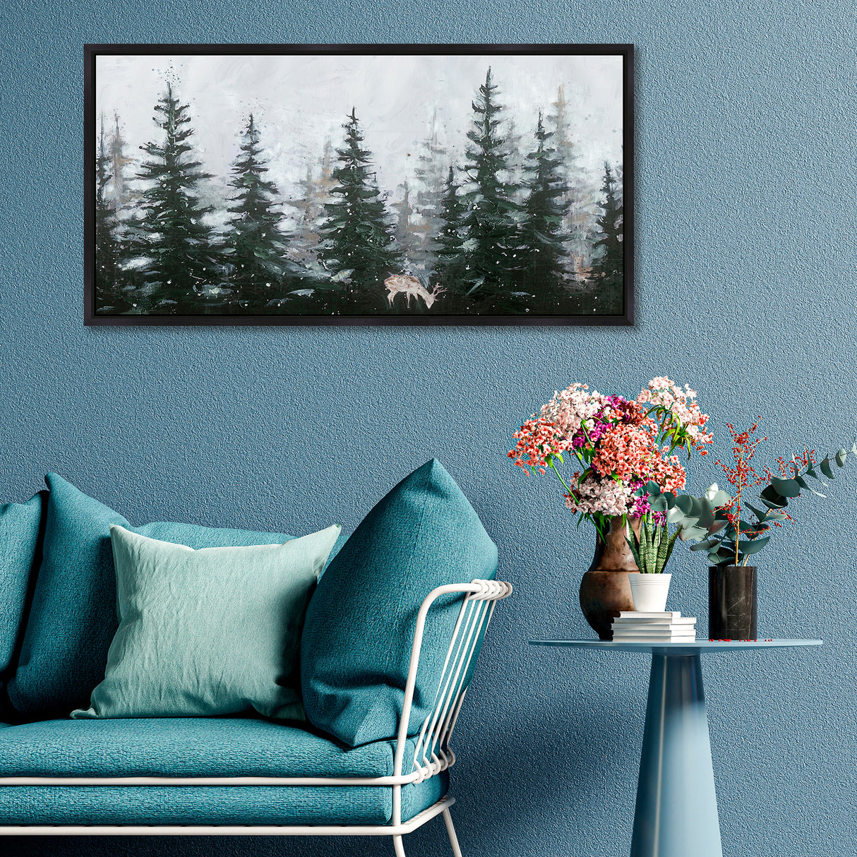 A room setting featuring Deer In Forest Wall Art