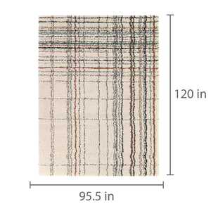 Detail image of Circe Cream 8x10 Shag Area Rug with overlay of product dimensions