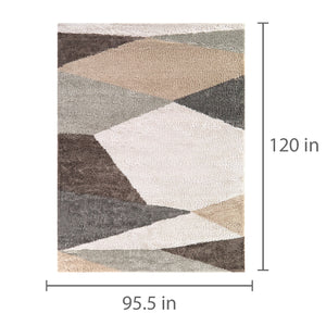 Detail image of Brennan Cream 8x10 Geometric Area Rug with overlay of product dimensions