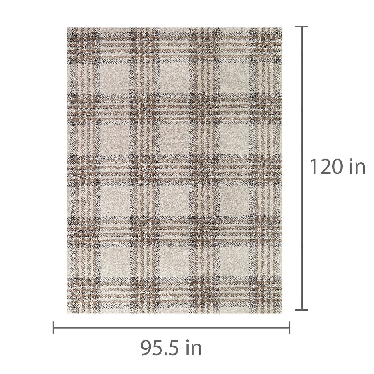 Detail image of Monte Brown 8x10 Plaid Area Rug with overlay of product dimensions