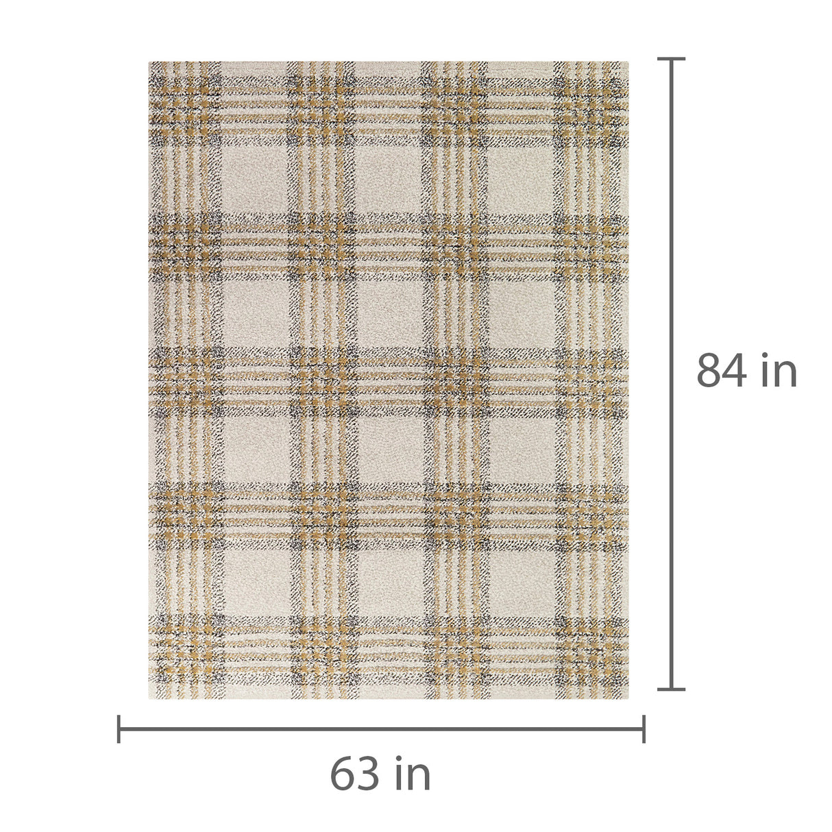 Detail image of Monte Gold 5x8 Plaid Area Rug with overlay of product dimensions