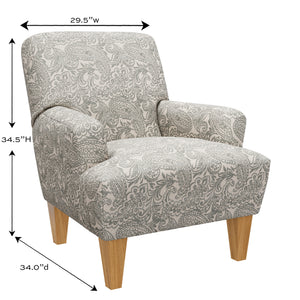 Detail image of Riley Cream Accent Chair with overlay of product dimensions