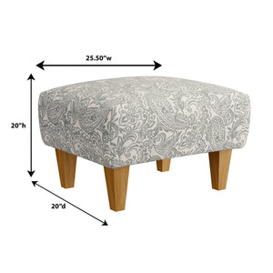 Detail image of Riley Cream Ottoman with overlay of product dimensions