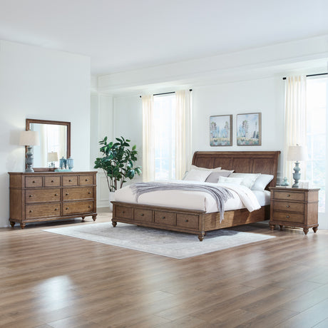 A room setting featuring Paola Chestnut King 4 Piece Room Group